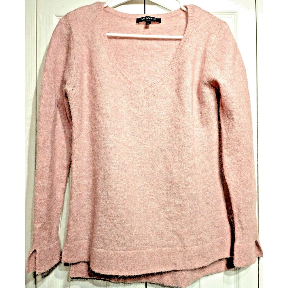 ILSE JACOBSEN Womens Sz: Large Long Sleeve V Neck Sweater Mohair/Wool Blend Pink